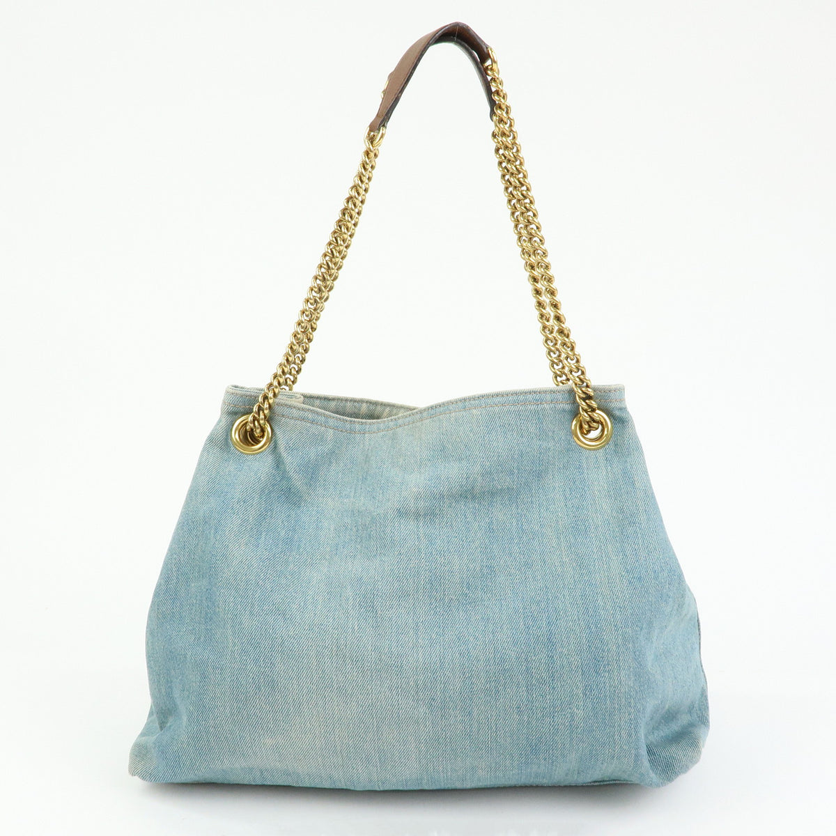 GUCCI SOHO Interlocking G Denim Leather Chain Shoulder Bag Blue 308982