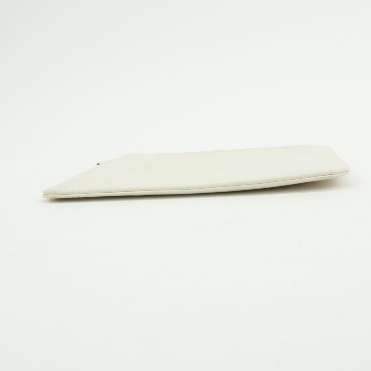 CHANEL COCO Mark Leather Cosmetic Pouch Flat Pouch White