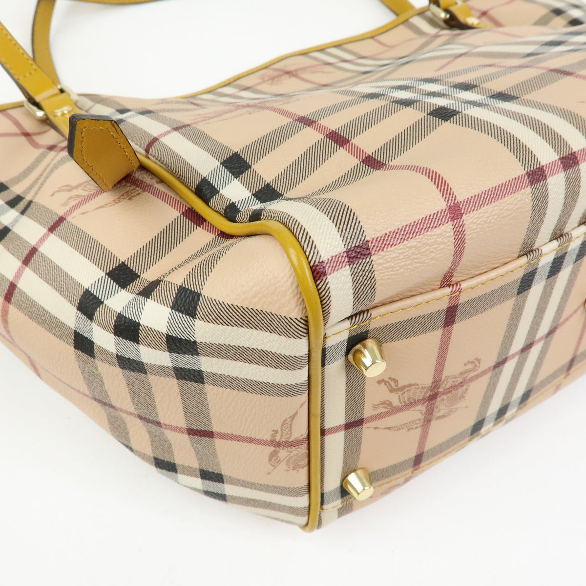 BURBERRY Haymarket Check PVC Leather Tote Bag Beige Mustard Yellow
