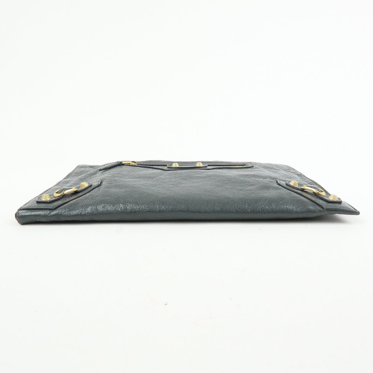 BALENCIAGA City Giant Motor Clutch Bag Leather Pouch Gray 370994
