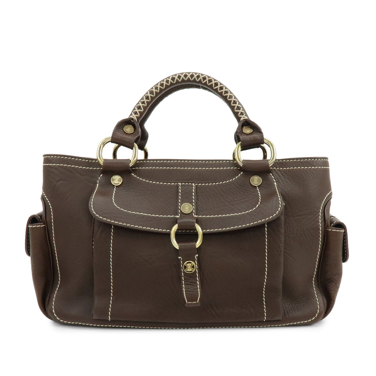 CELINE Triomphe Boogie Bag Leather Hand Bag Tote Bag Brown Ivory