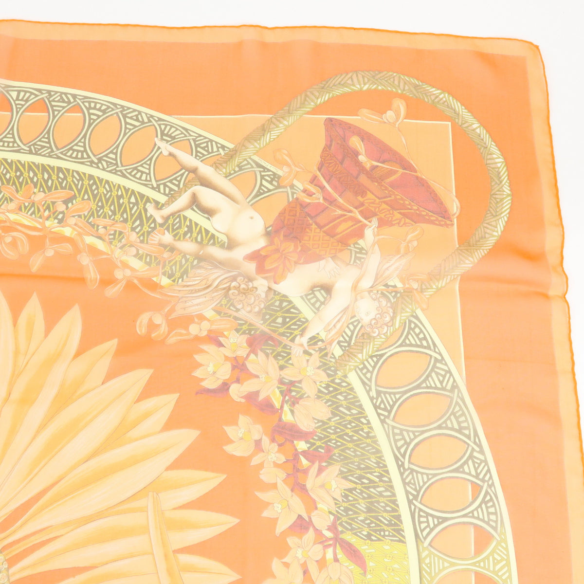 HERMES Carre 90 Silk 100% Scarf AMOURS Orange