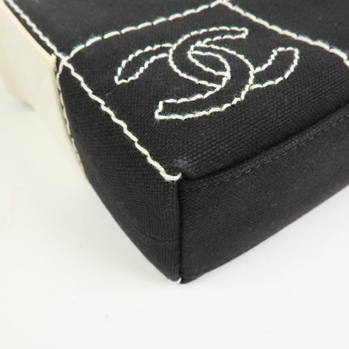 CHANEL Chocolate Bar COCO Mark Canvas Shoulder Bag Hand Bag Black White