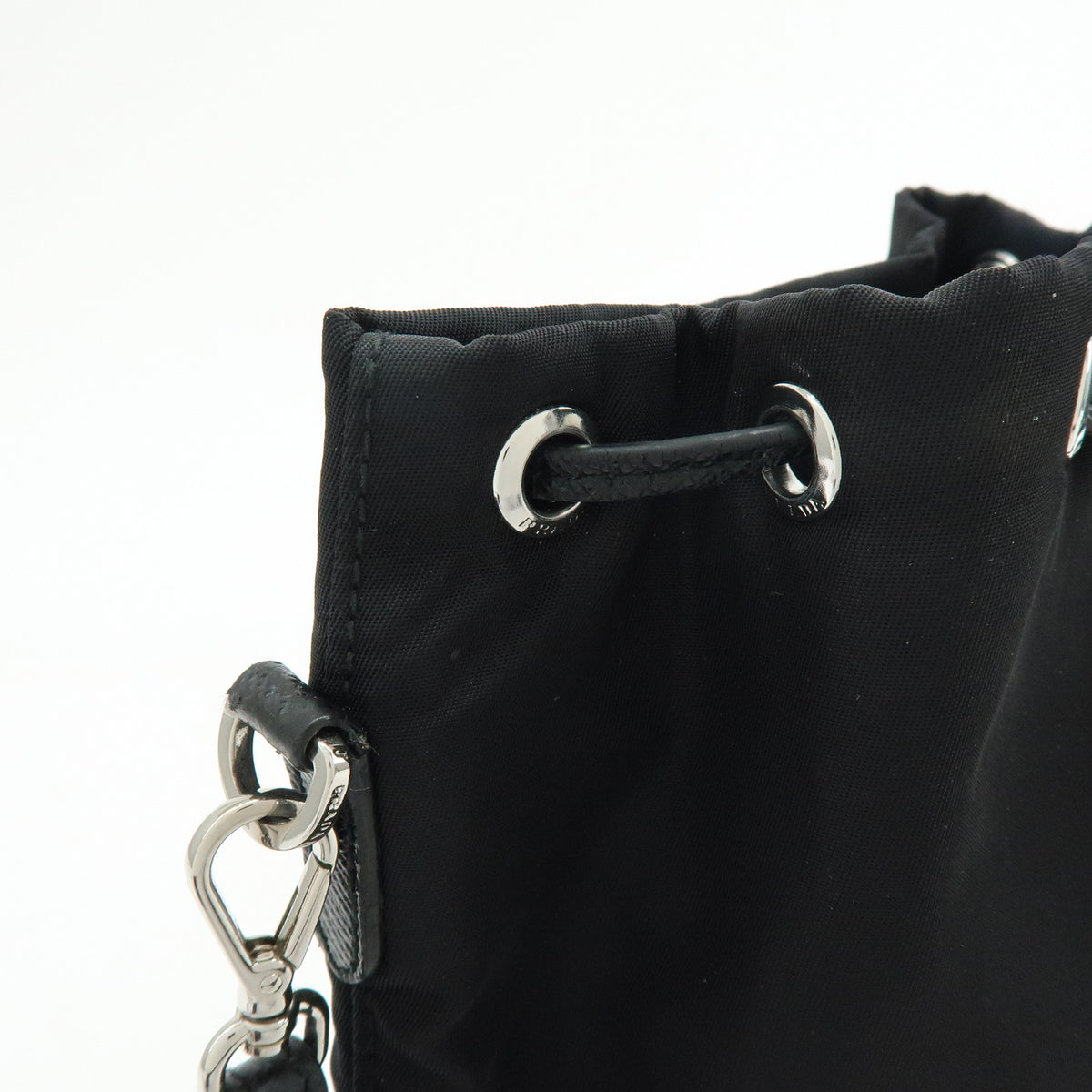 PRADA Triangle Logo Nylon Saffiano Leather Pouch Hand Bag Black 1NS369
