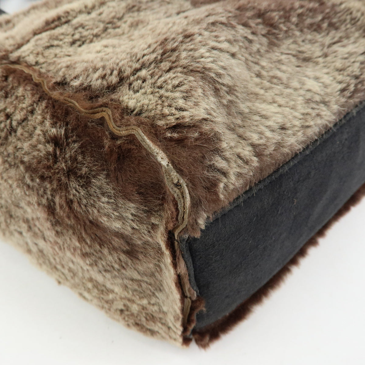 CHANEL COCO Mark Lapin Suede Fur Hand Bag Tote Bag Brown
