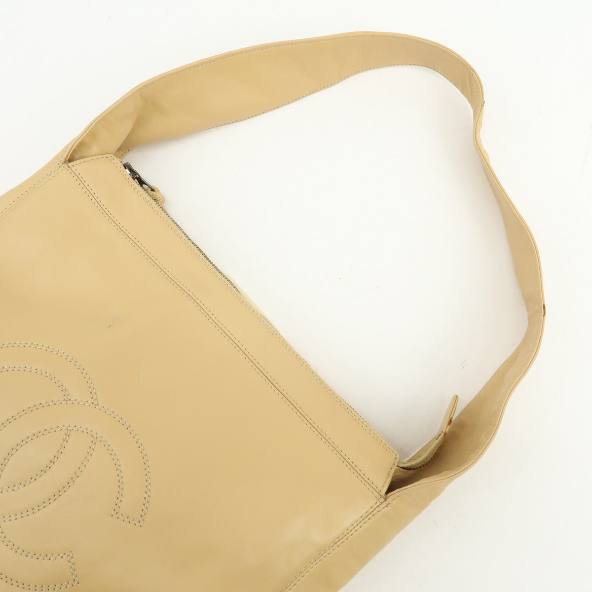 CHANEL COCO Mark Lamb Skin Shoulder Bag Hand Bag Beige