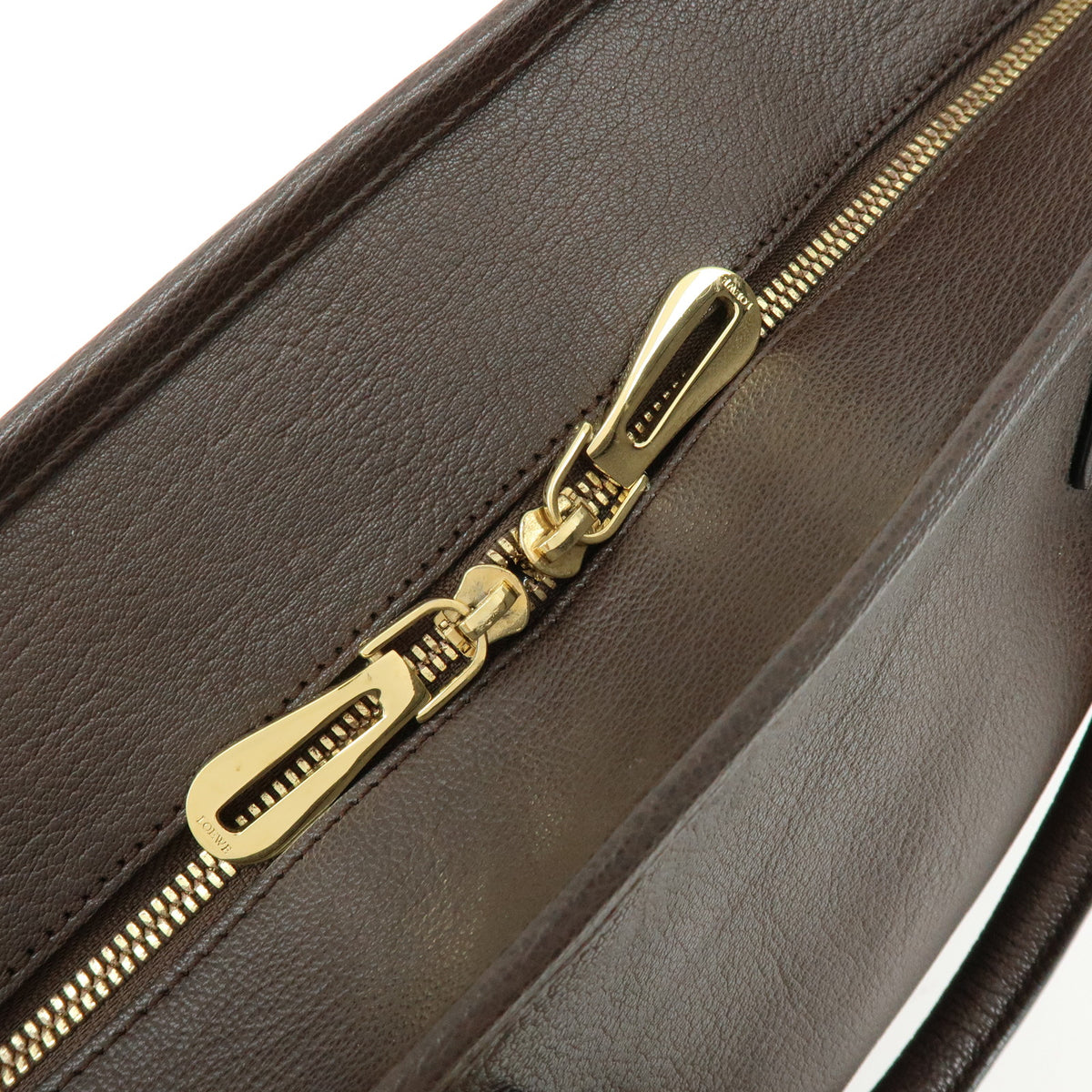 LOEWE Anagram Amazona 35 Leather Boston Bag Hand Bag Dark Brown