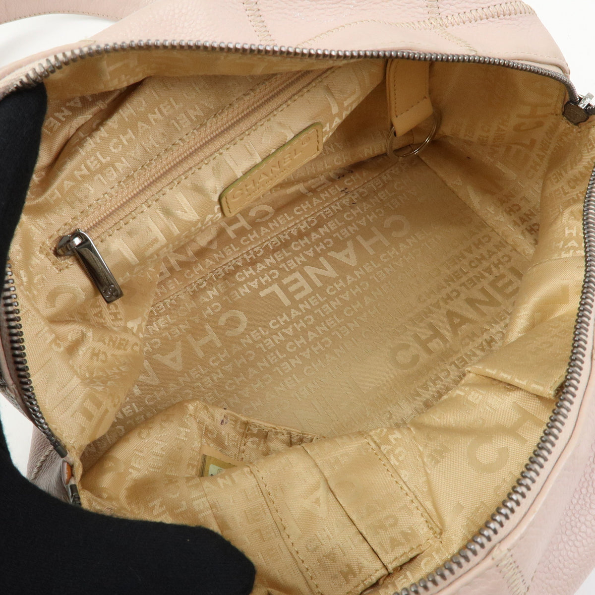 CHANEL Logo Chocolate Bar Caviarskin Shoulder Bag Hand Bag Pink
