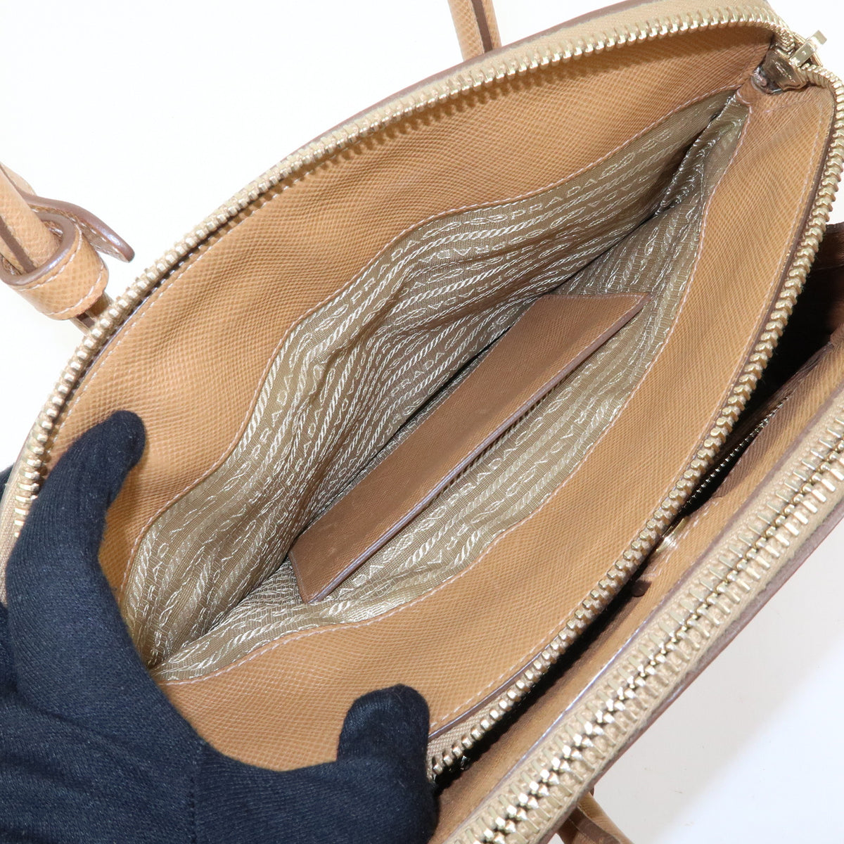 PRADA Logo Saffiano Leather 2Way Bag Hand Bag Shoulder Bag Camel BN2569