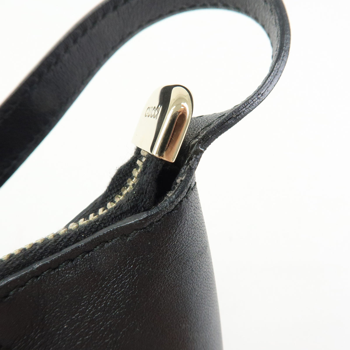 GUCCI Sherry GG Canvas Leather Accessory Pouch Hand Bag Black 224093