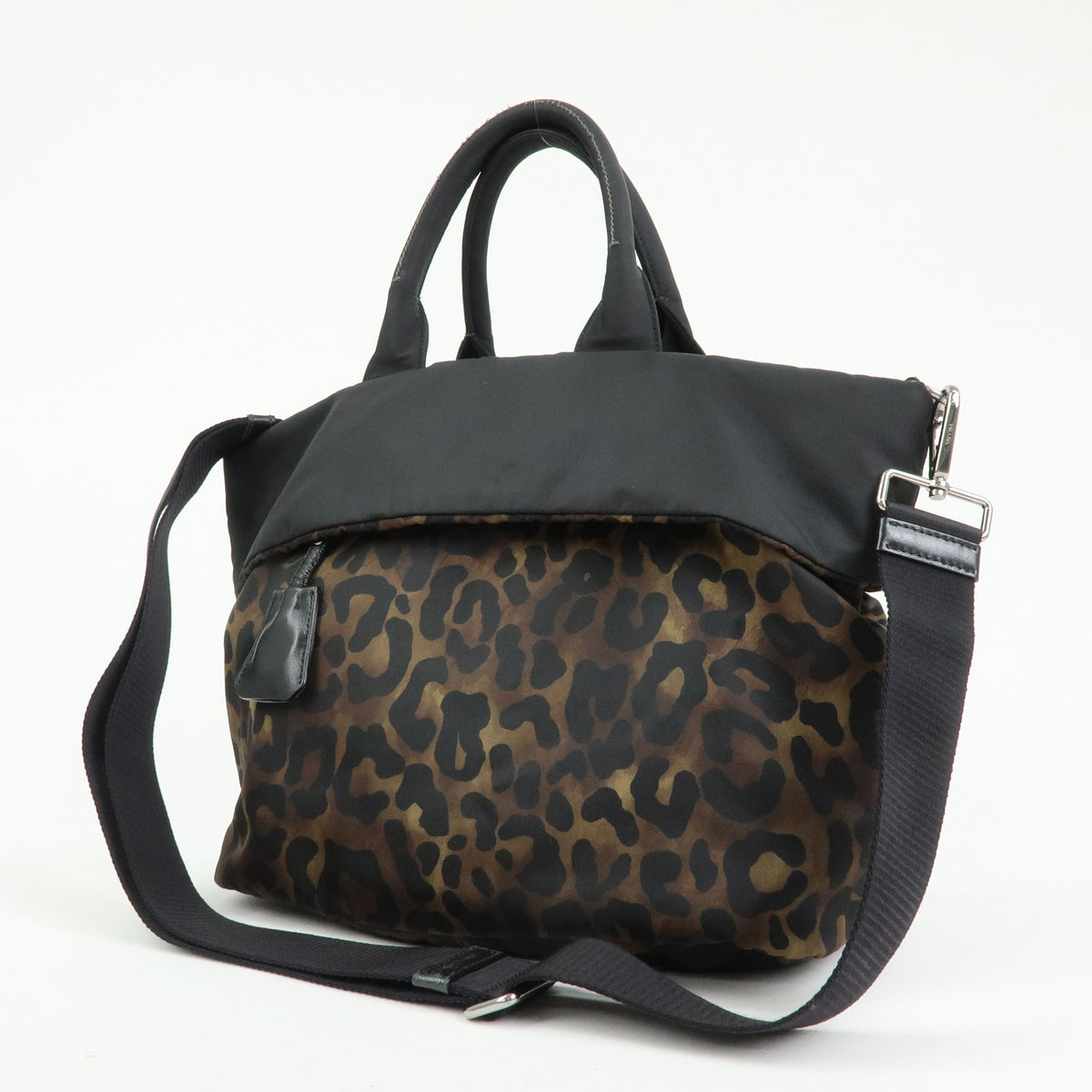 PRADA Triangle Logo Nylon Leather Reversible 2Way Hand Bag Black BN1959