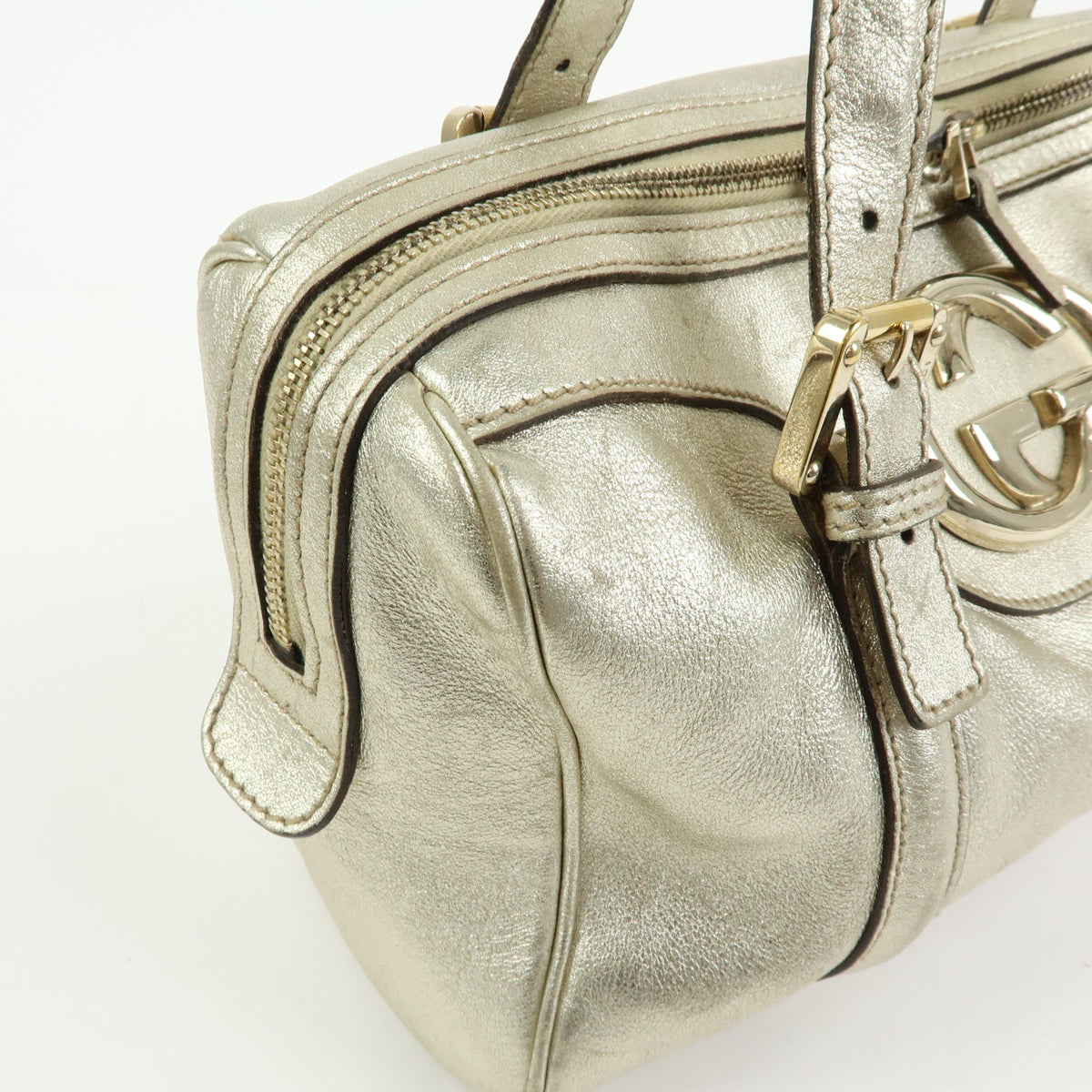 GUCCI Interlocking G Leather Mini Boston Bag Champagne Gold 170009
