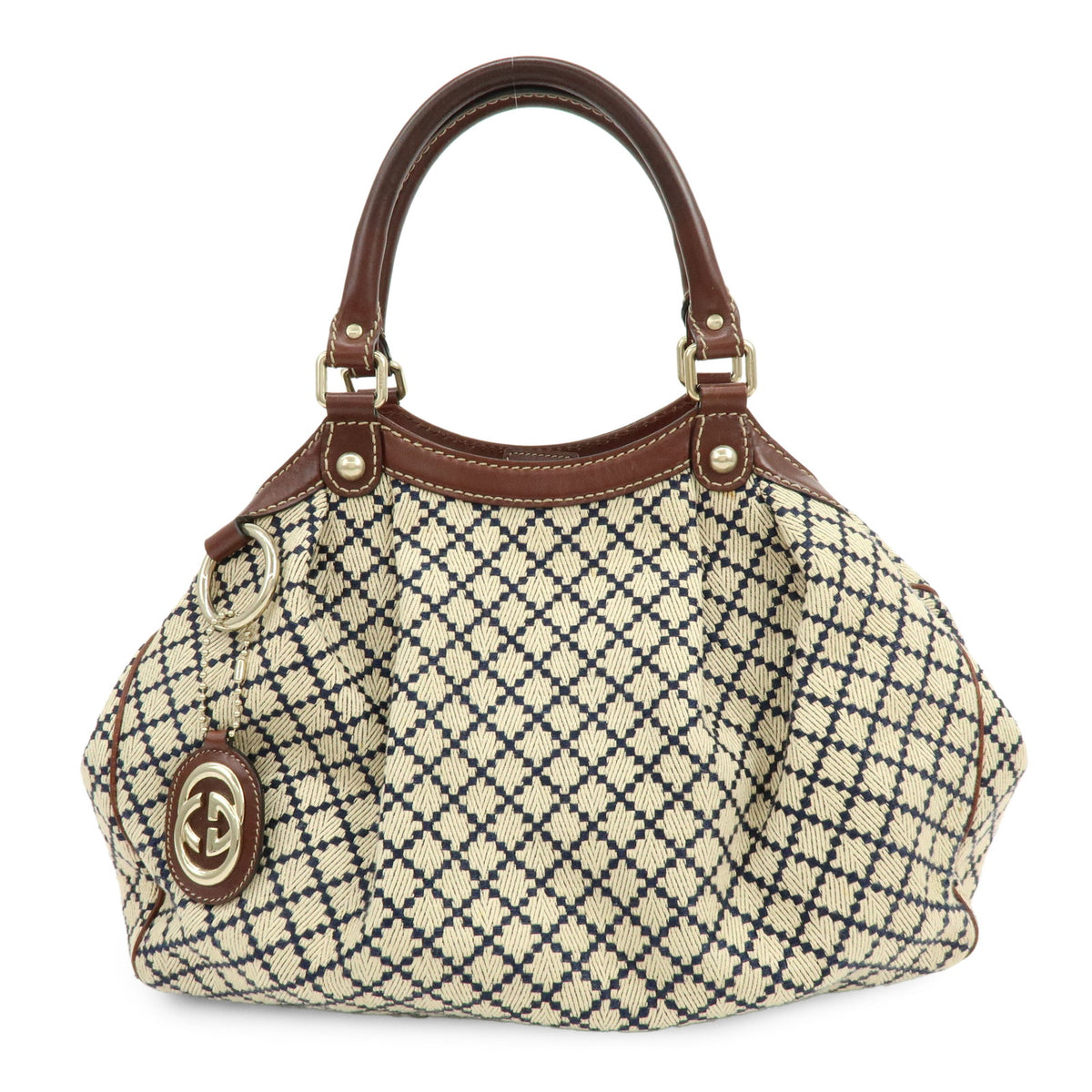 GUCCI Sukey Diamante Interlocking G GG Canvas Leather Hand Bag 211944