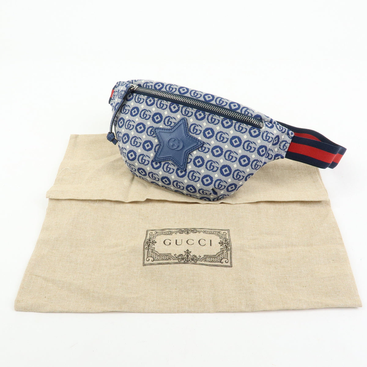GUCCI Children's Canvas Leather Body Bag Waist Bag Blue 502095