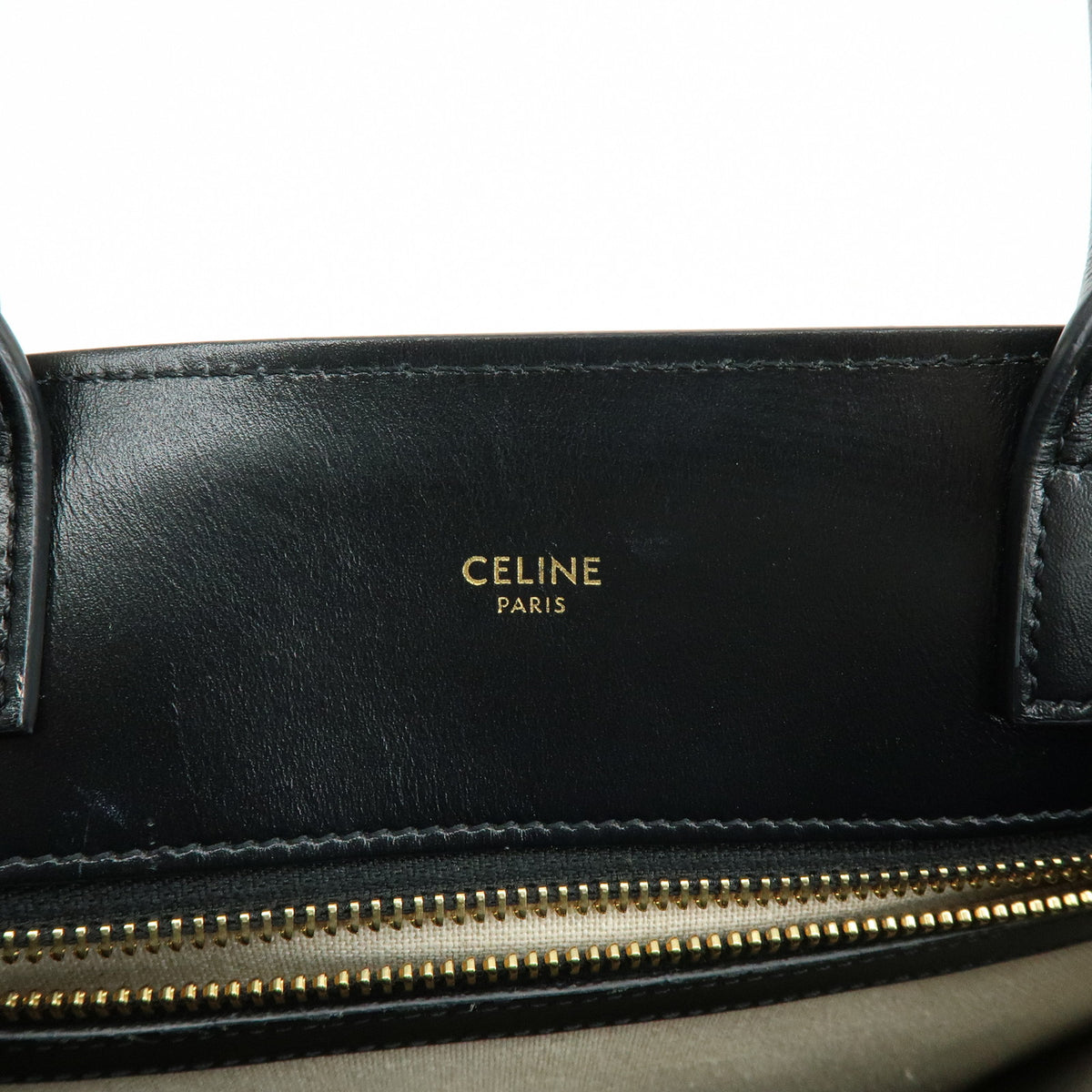 CELINE Small Verical Cabas Canvas Leather 2WAY Bag Tote Bag Beige Black