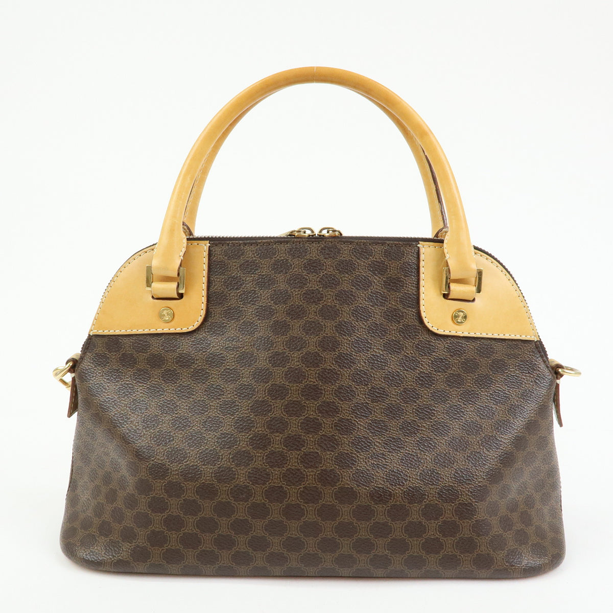 CELINE Macadam PVC Leather 2Way Bag Hand Bag Shoulder Bag Brown Beige
