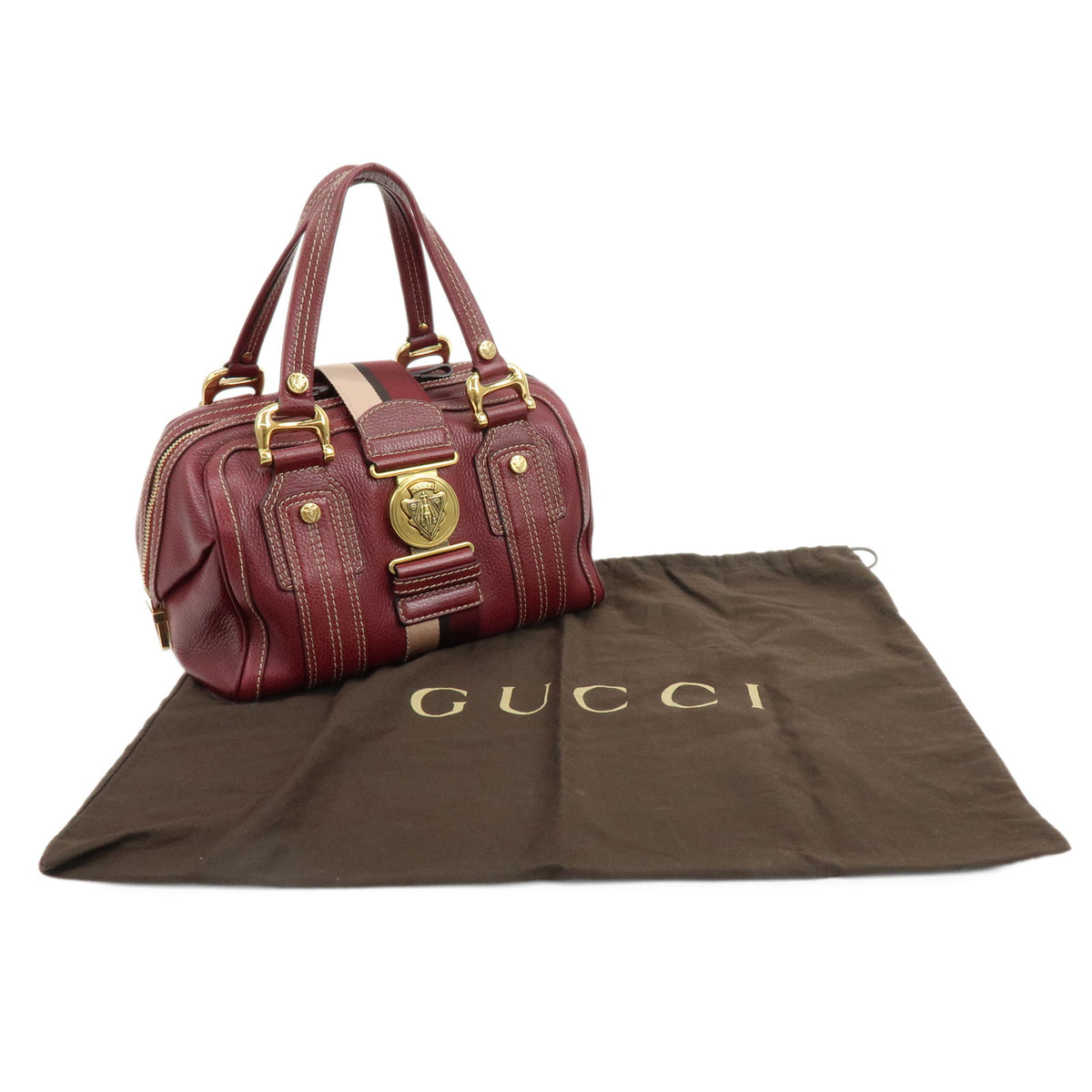 GUCCI Hysteria Aviatrix Leather Mini Boston Hand Bag Burgundy 186235
