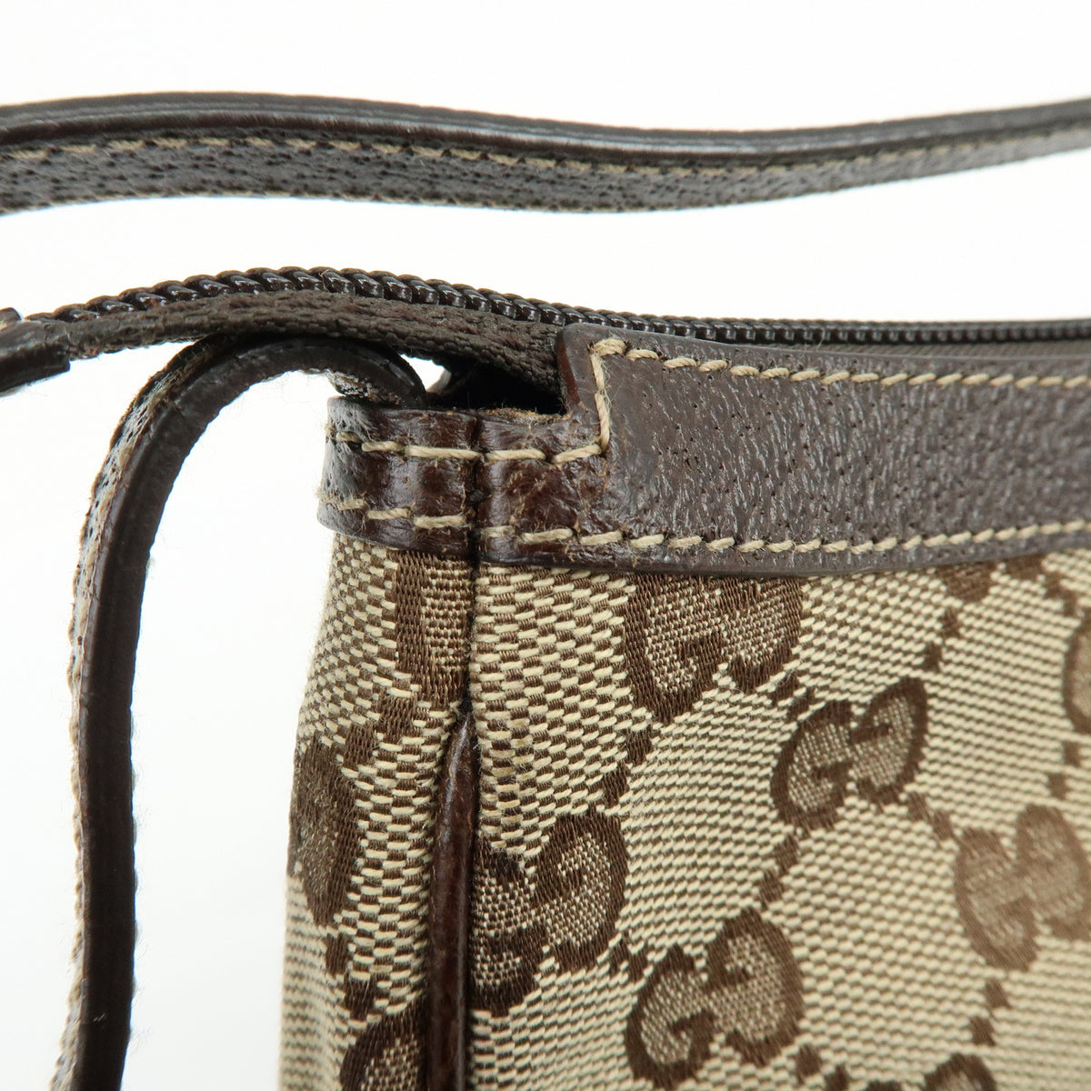 GUCCI GG Canvas Leather Hand Bag Pouch Shoulder Bag Brown Beige 154432
