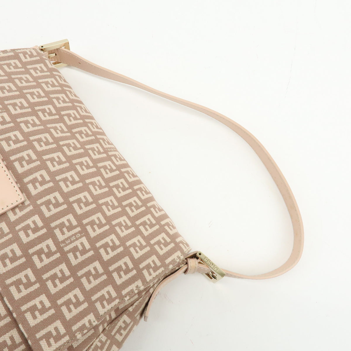 FENDI Mamma Baguette Zucchino Canvas Leather Shoulder Bag Pink 8BR001