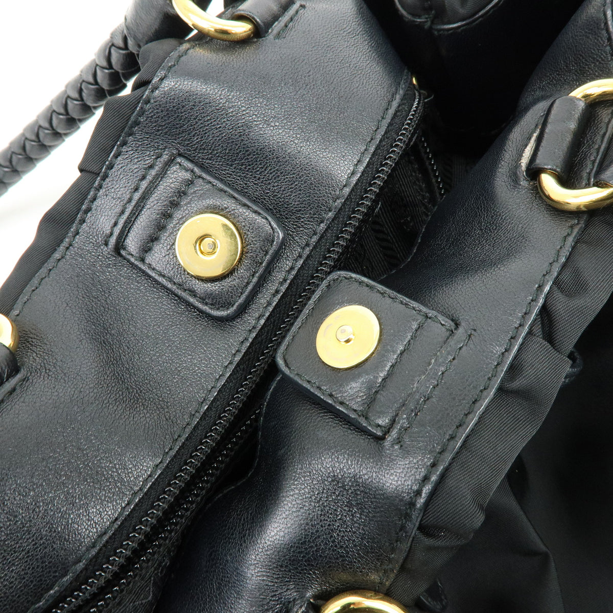 PRADA Nylon Leather 2Way Bag Hand Bag Shoulder Bag Black BN1930