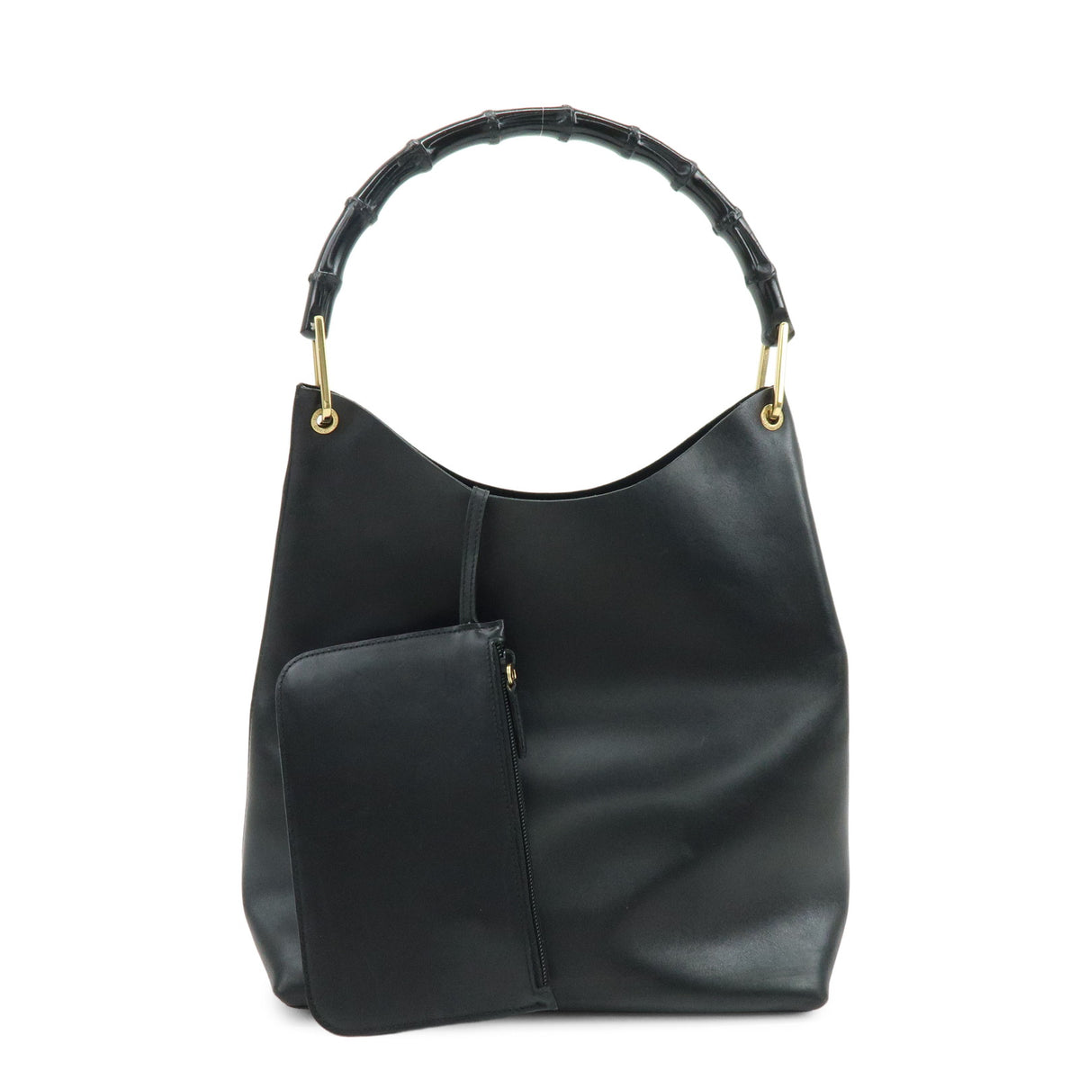 GUCCI Bamboo Leather Shoulder Bag Hand Bag Black 001・2058