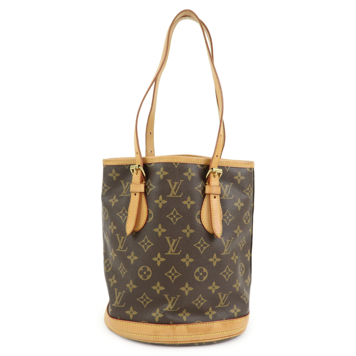 Louis Vuitton Monogram Canvas Leather Bucket PM Hand Bag Brown M42238