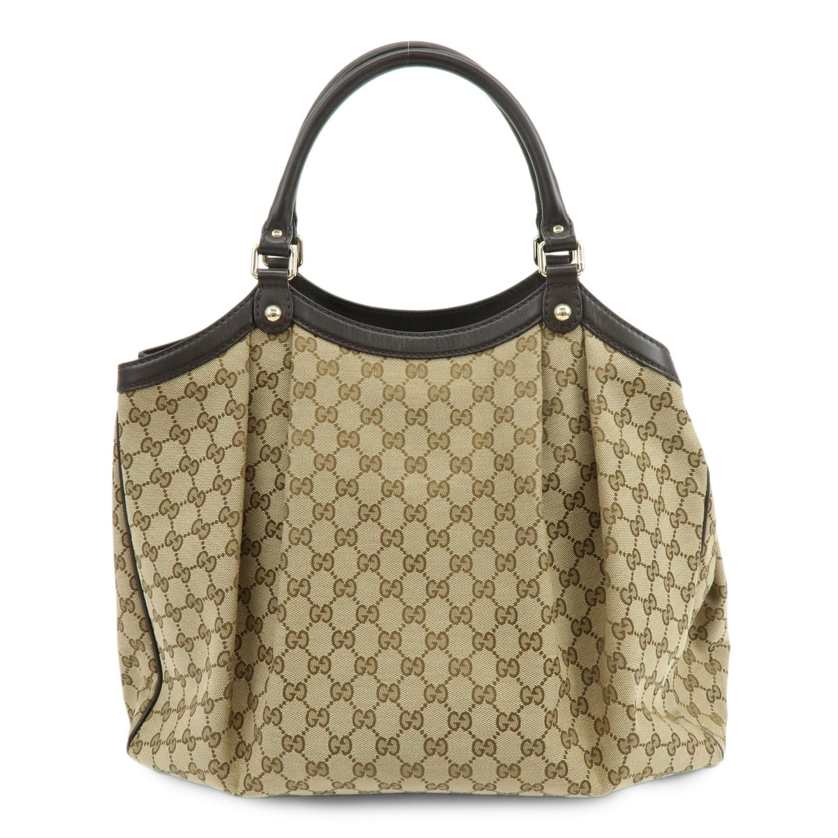 GUCCI Sukey GG Canvas Leather Hand Bag Beige Brown 362721