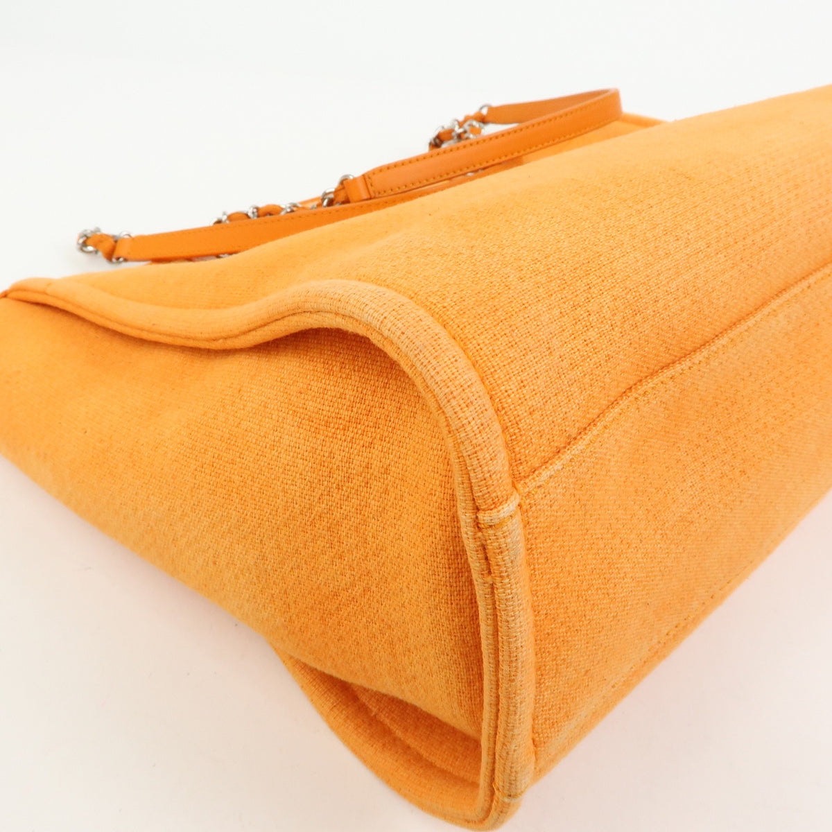 CHANEL Deauville MM Straw Leather Tote Bag Shoulder Bag Orange A67001