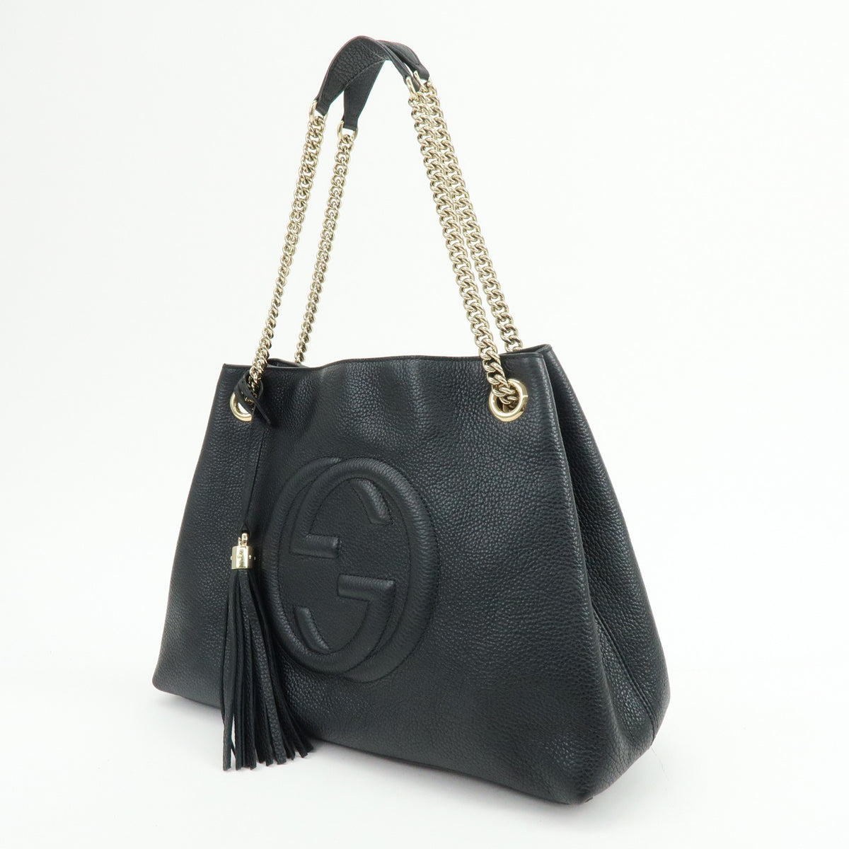 GUCCI SOHO Interlocking G Chain Leather Shoulder Bag Black 536196