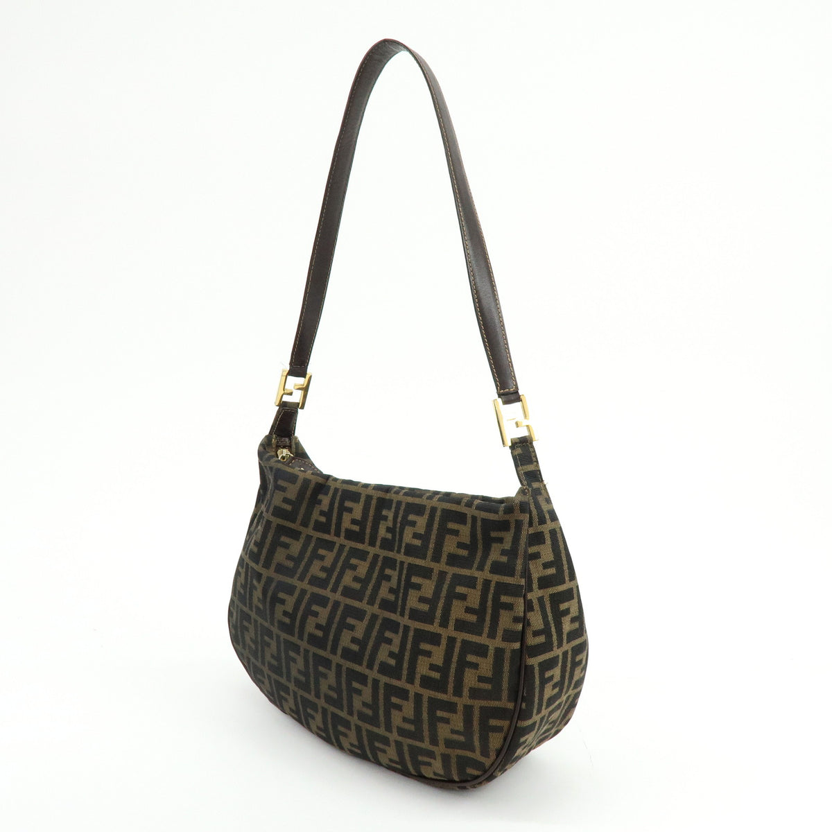 FENDI Zucca Jacquard Canvas Leather Shoulder Bag Hand Bag Brown