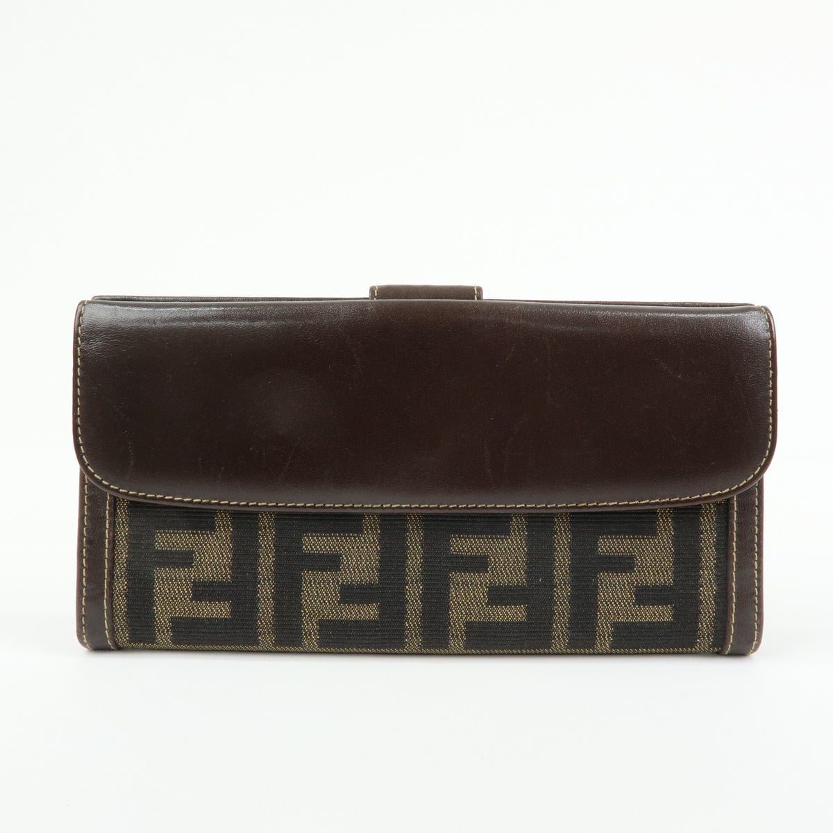 FENDI Zucca Canvas Leather Long Wallet Brown 2804 30806