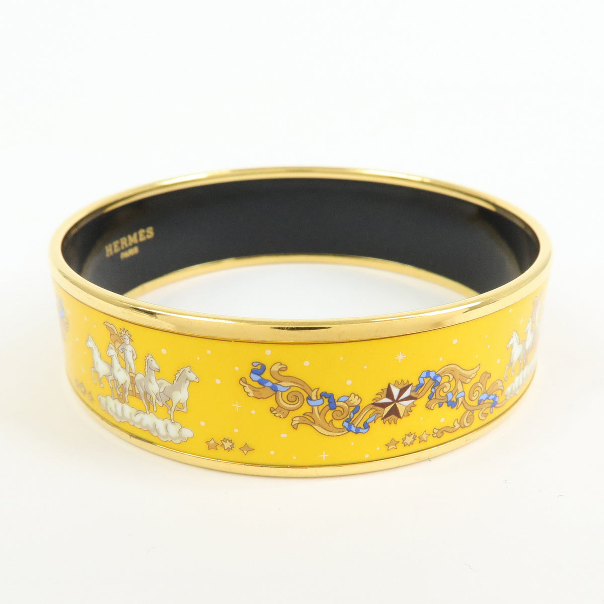 HERMES Email GM Gold Plated Bangle Bracelet Yellow