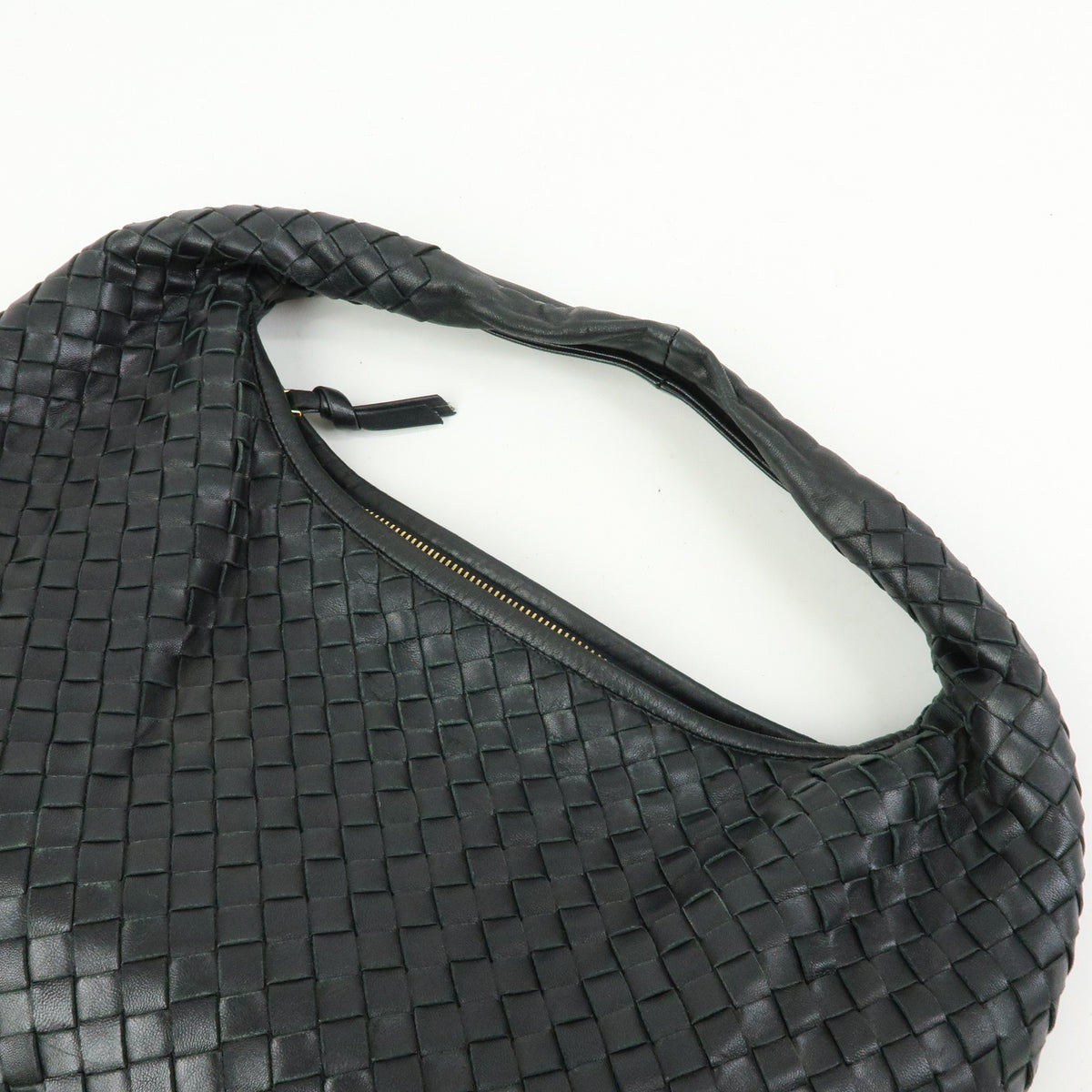 BOTTEGA VENETA Hobo Intrecciato Leather Shoulder Bag Black 115653