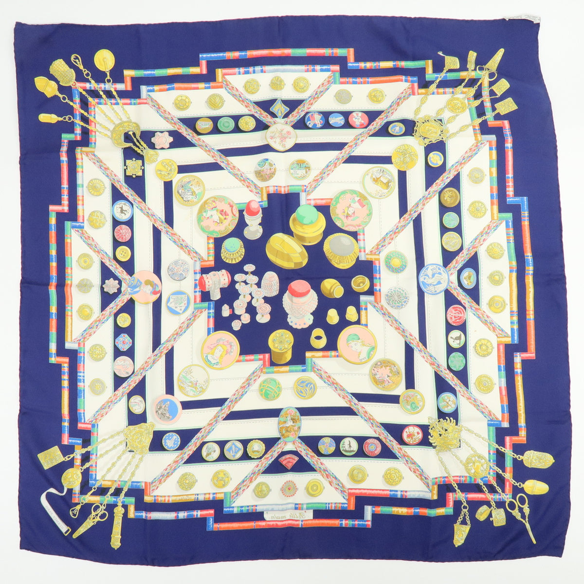 HERMES Carre Lot of 3 Silk 100% Scarf Orange Navy Black Gold