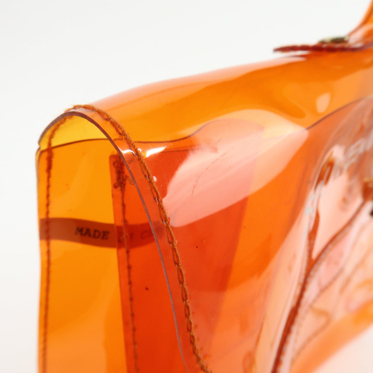 HERMES Kelly Vinyl Turn-Lock Hand Bag Clear Orange