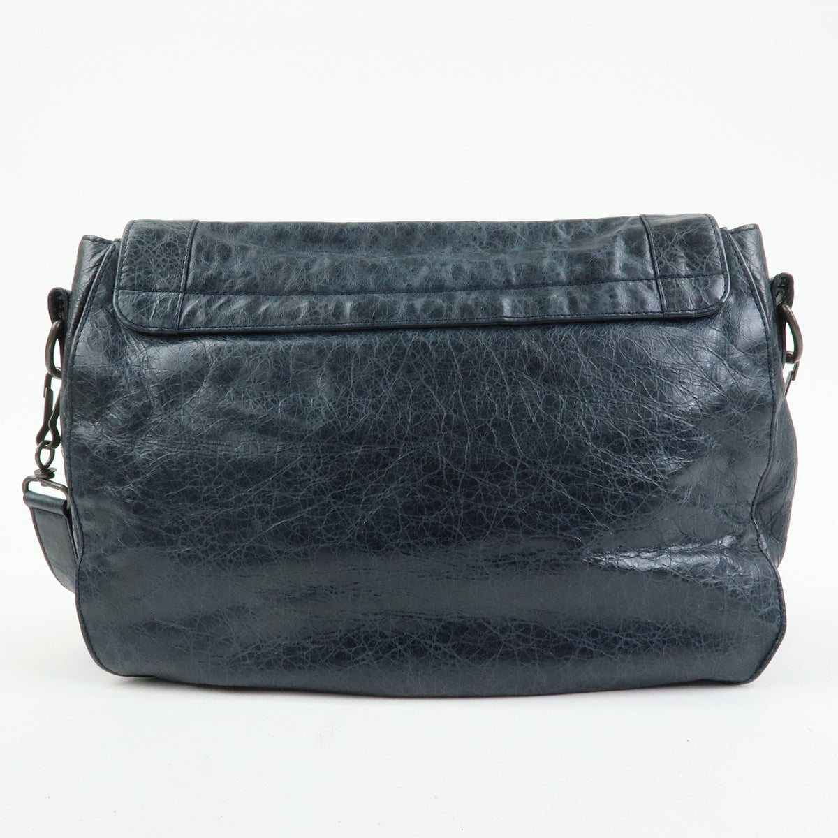 BALENCIAGA Classic Neo Folk Leather Shoulder Bag Dark Navy 285346