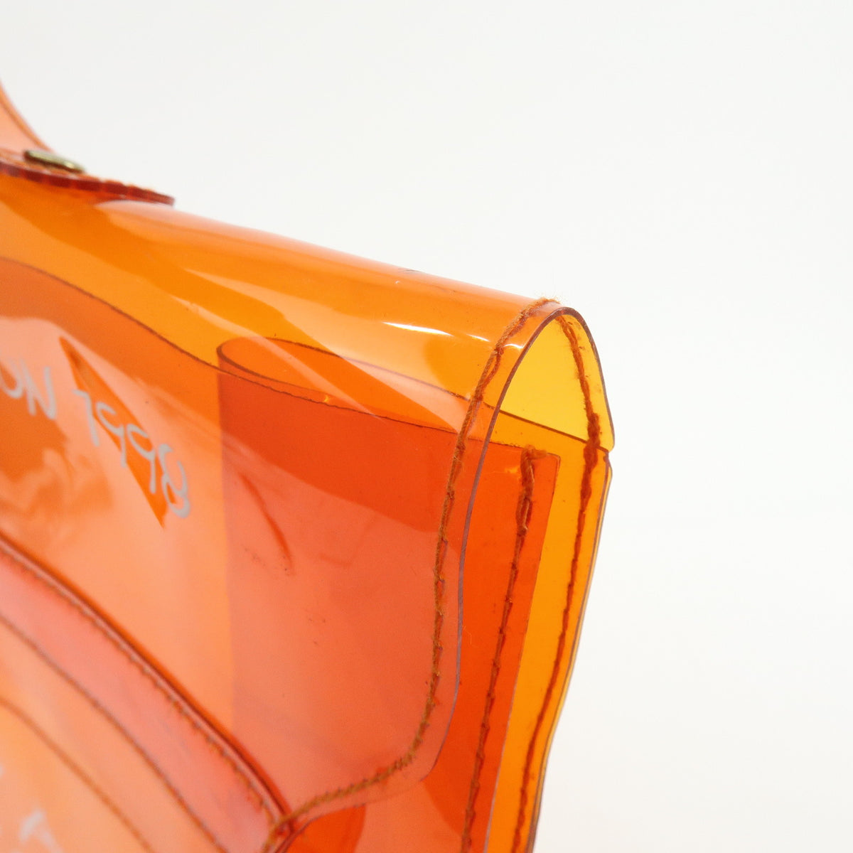 HERMES Kelly Vinyl Turn-Lock Hand Bag Clear Orange