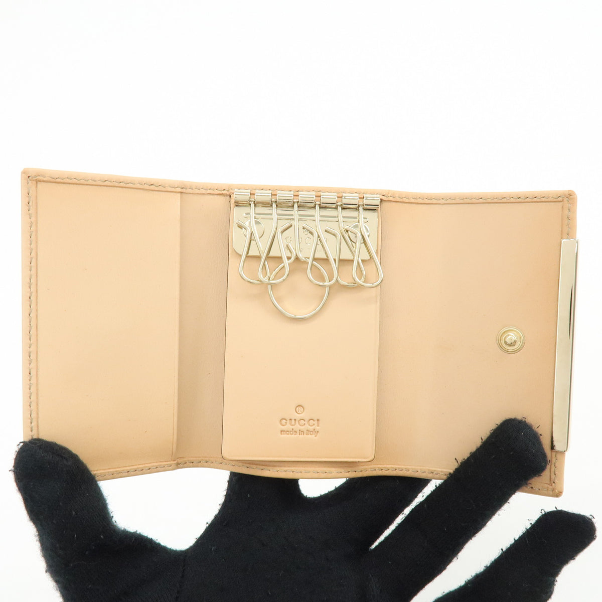 GUCCI Flora Canvas Leather 6 Ring Key Case Flower White Pink 127048