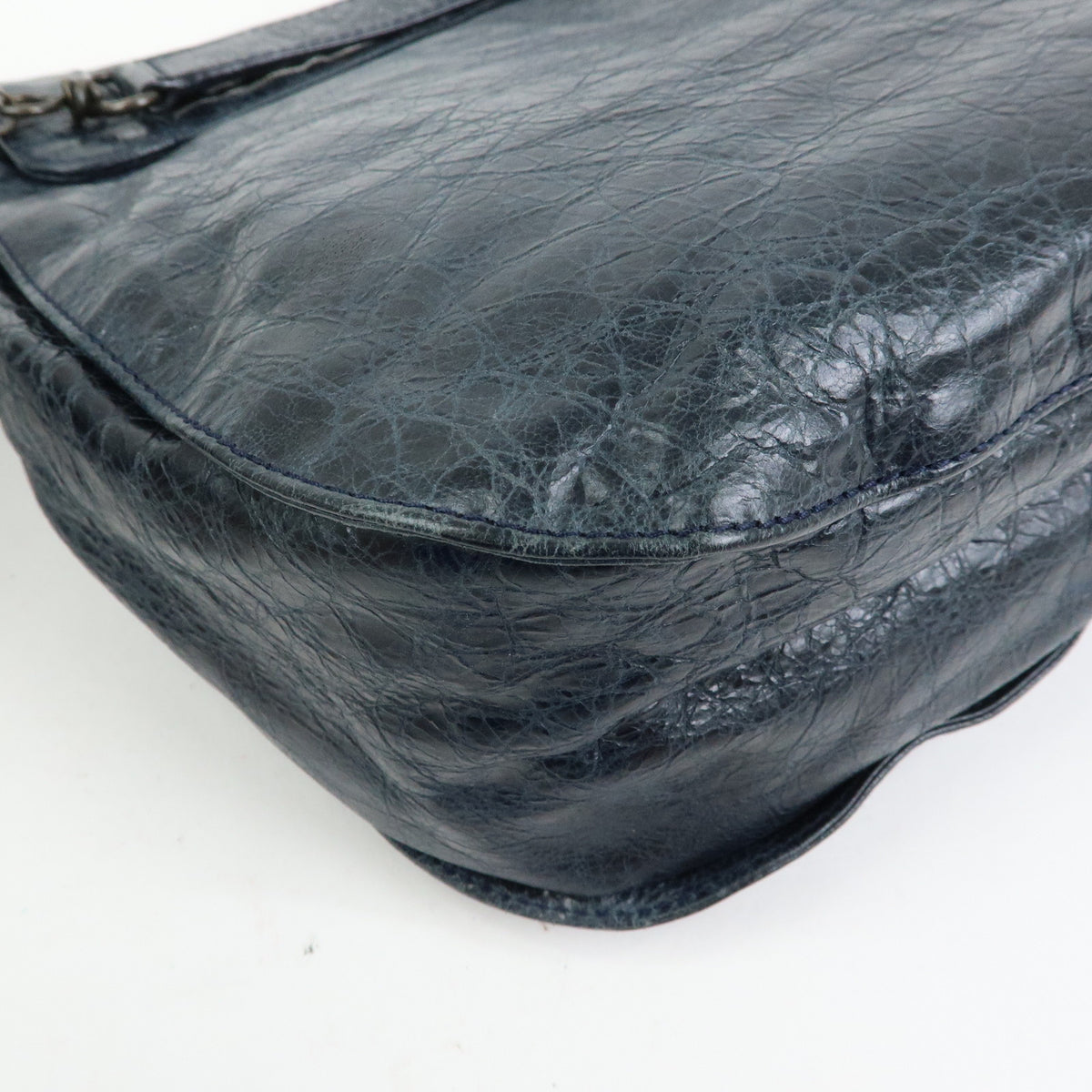 BALENCIAGA Classic Neo Folk Leather Shoulder Bag Dark Navy 285346