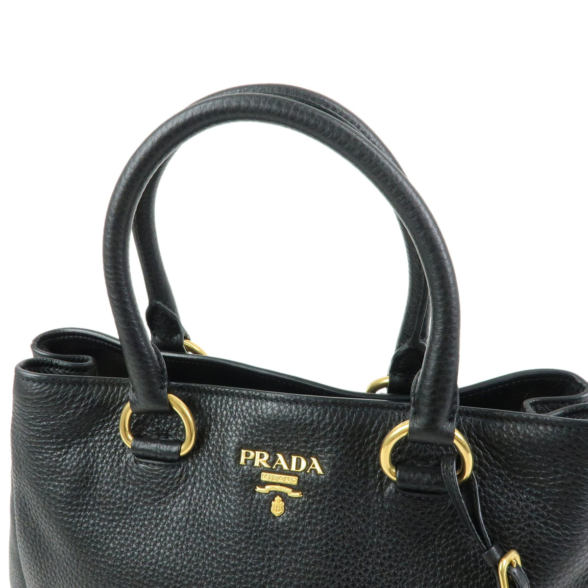 PRADA Logo Leather 2Way Bag Hand Bag Black