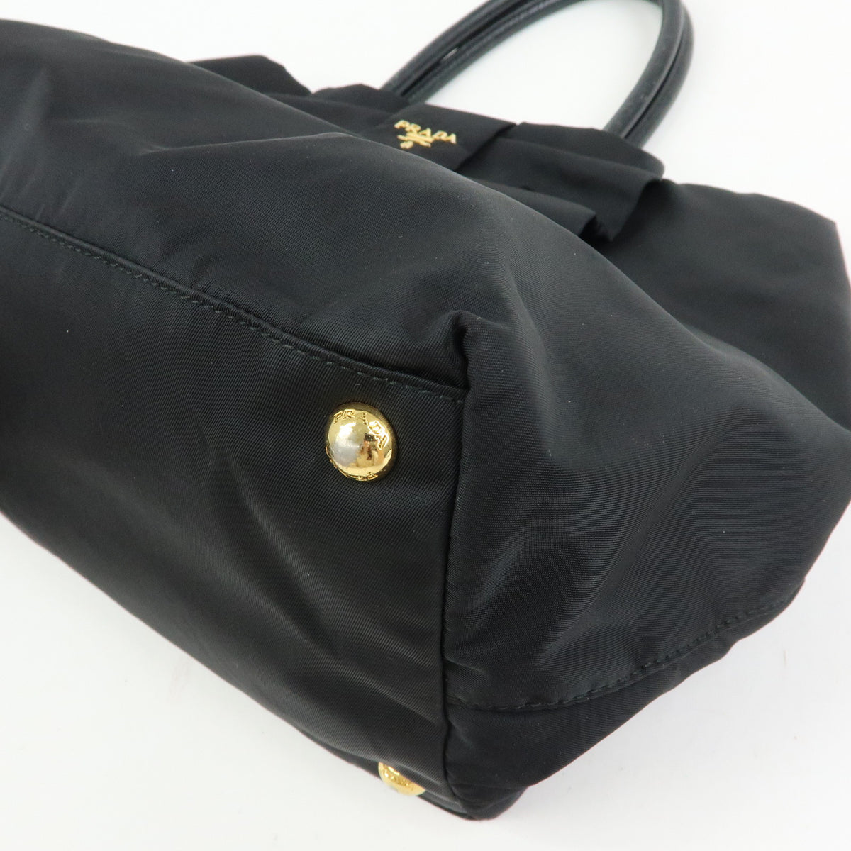 PRADA Nylon Leather Ribbon Hand Bag Tote Bag Black BN1601