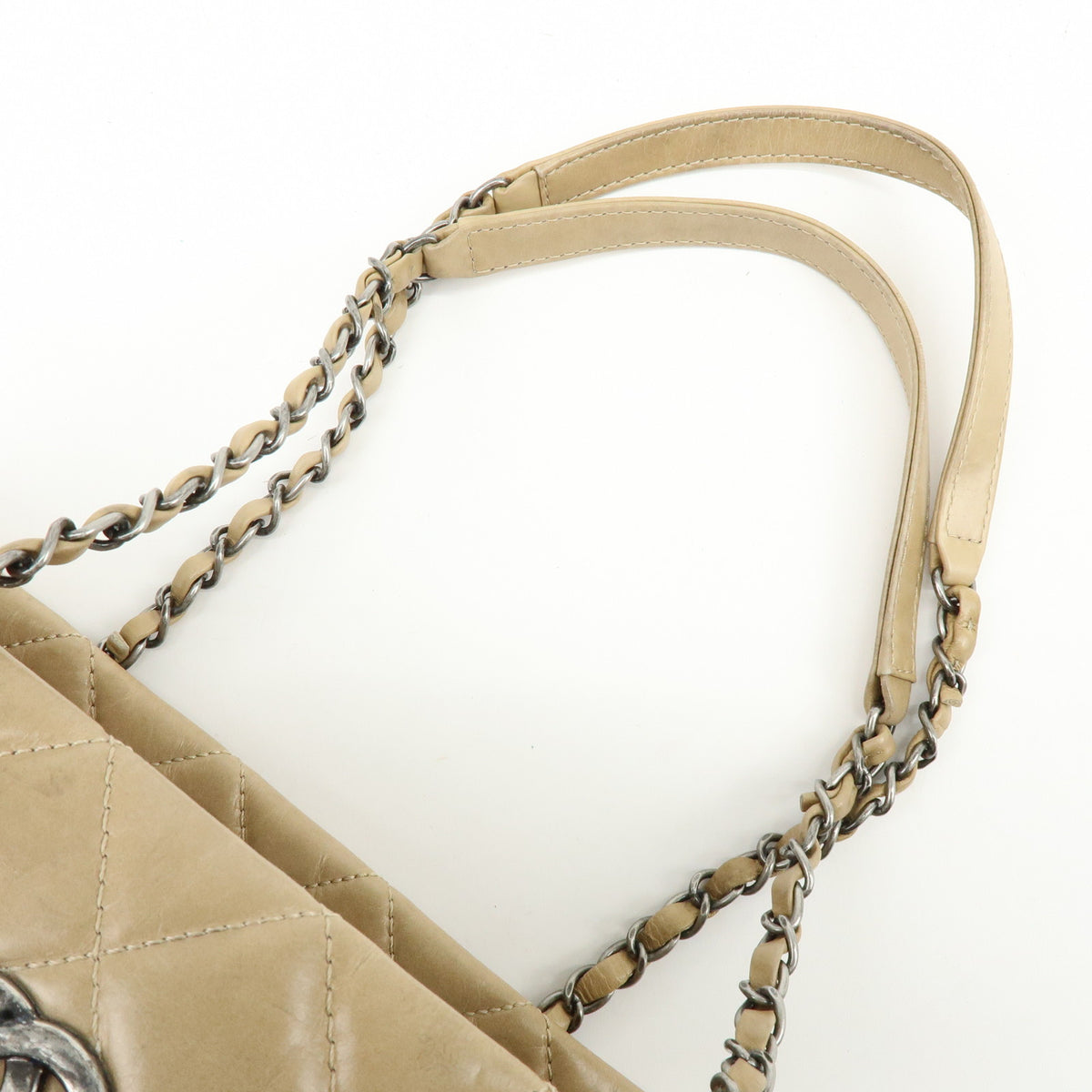 CHANEL COCO Mark Matelasse Chain Shoulder Bag Tote Bag Beige Silver