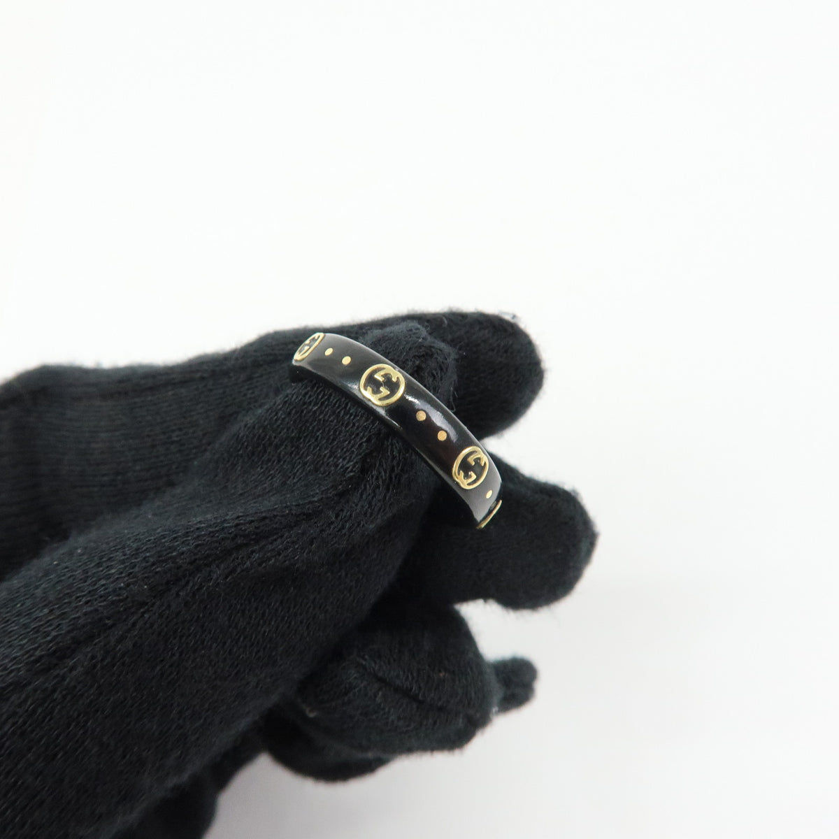 GUCCI Interlocking G Ring Ceramic K18 750YG Gold Black #14 679262