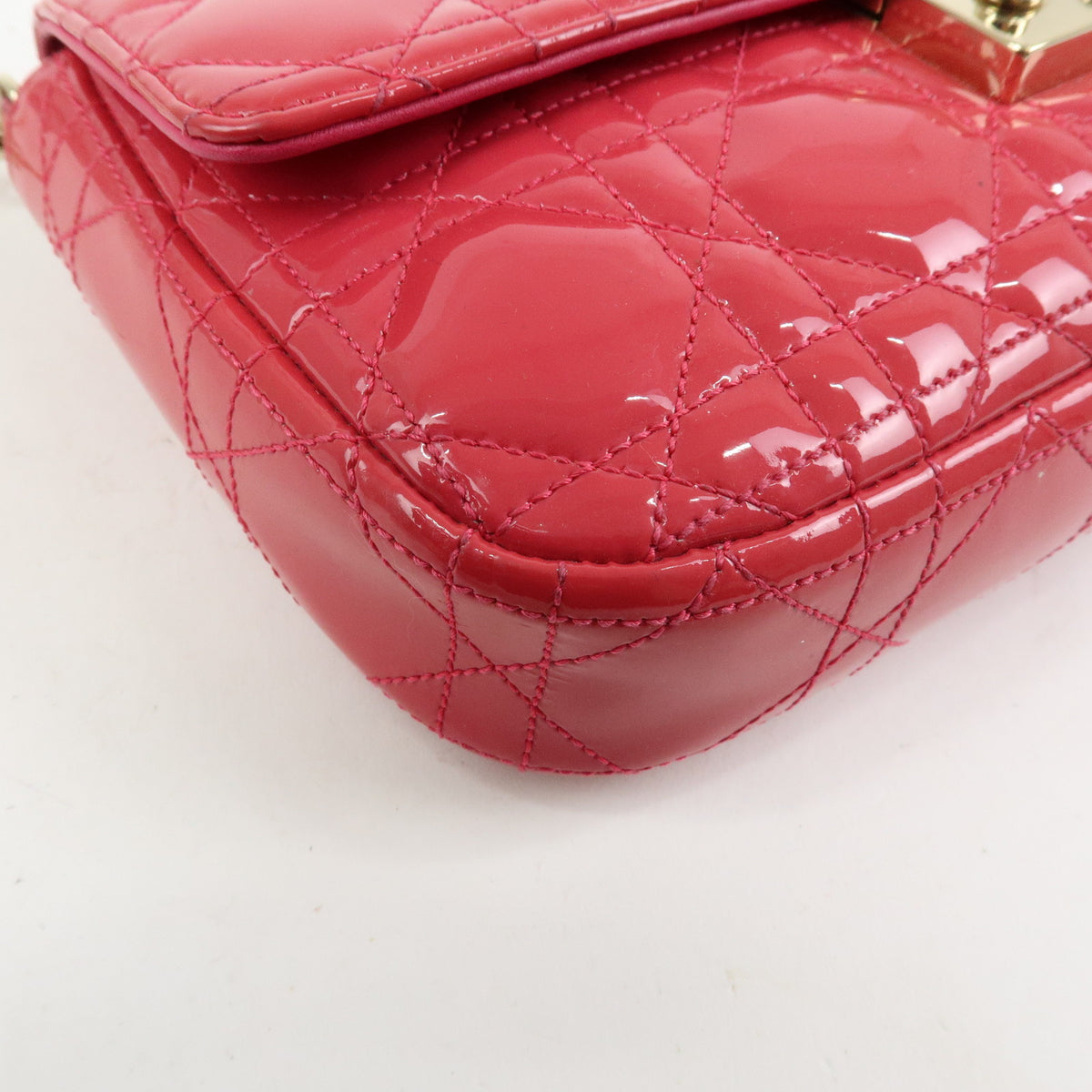 Christian Dior New Lock Cannage Patent Leather Chain Shoulder Bag Pink