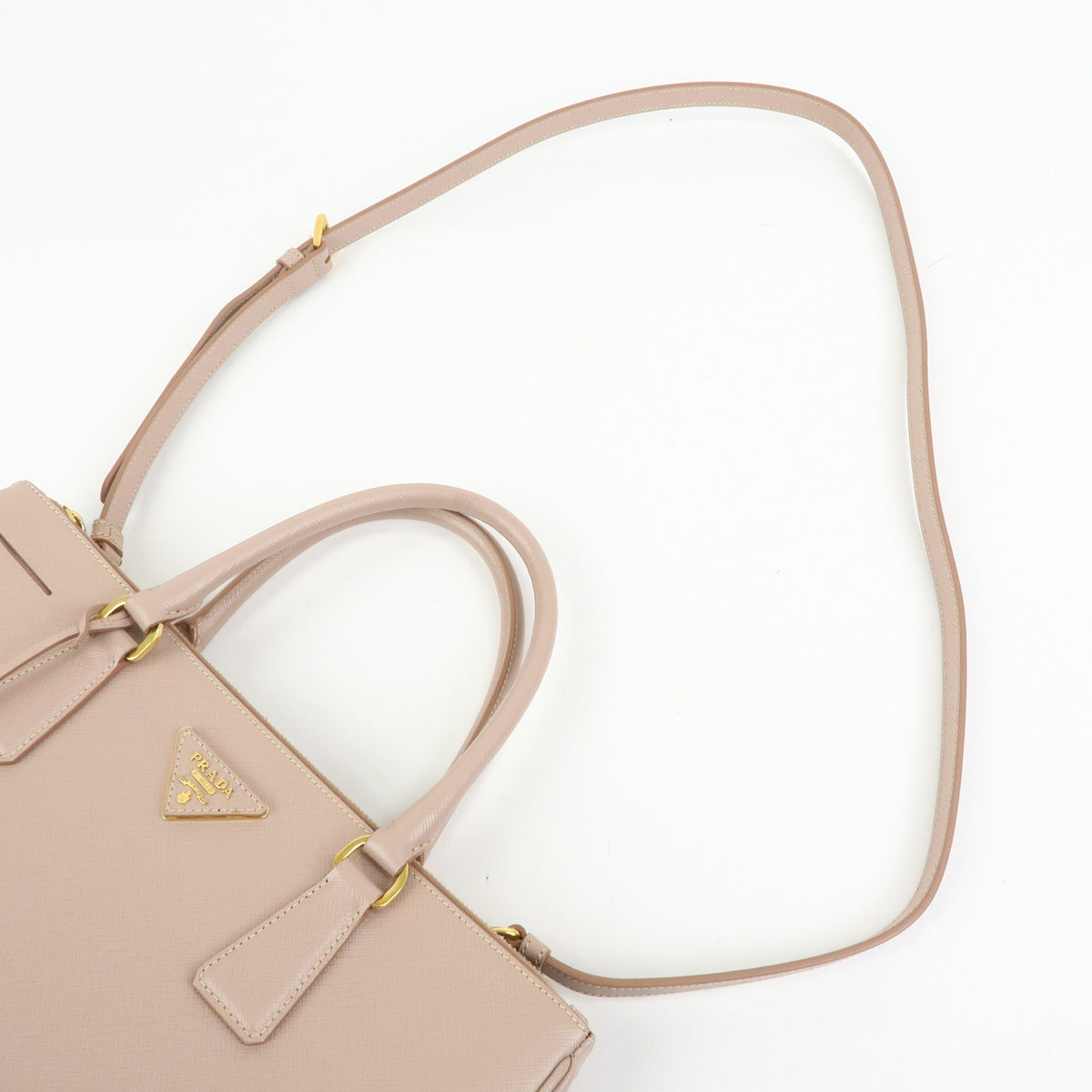 PRADA Triagnle Logo Galleria Saffiano Leather 2WAY Hand Bag Pink BN2274