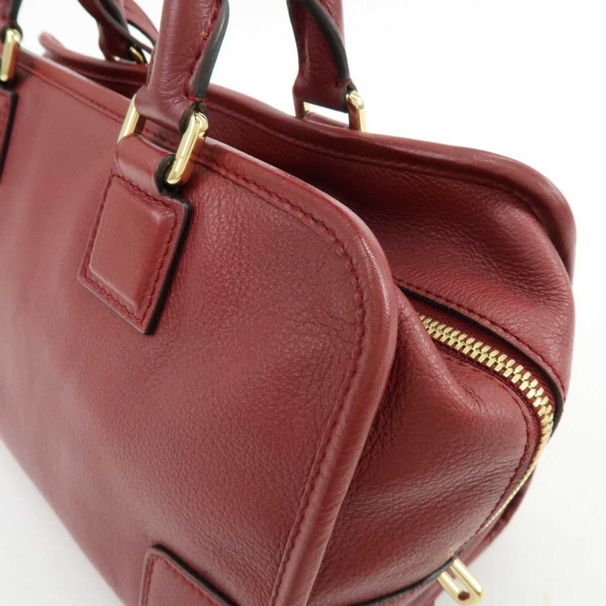 LOEWE Anagram Amazona 28 Leather Hand Bag Boston Bag Wine Red