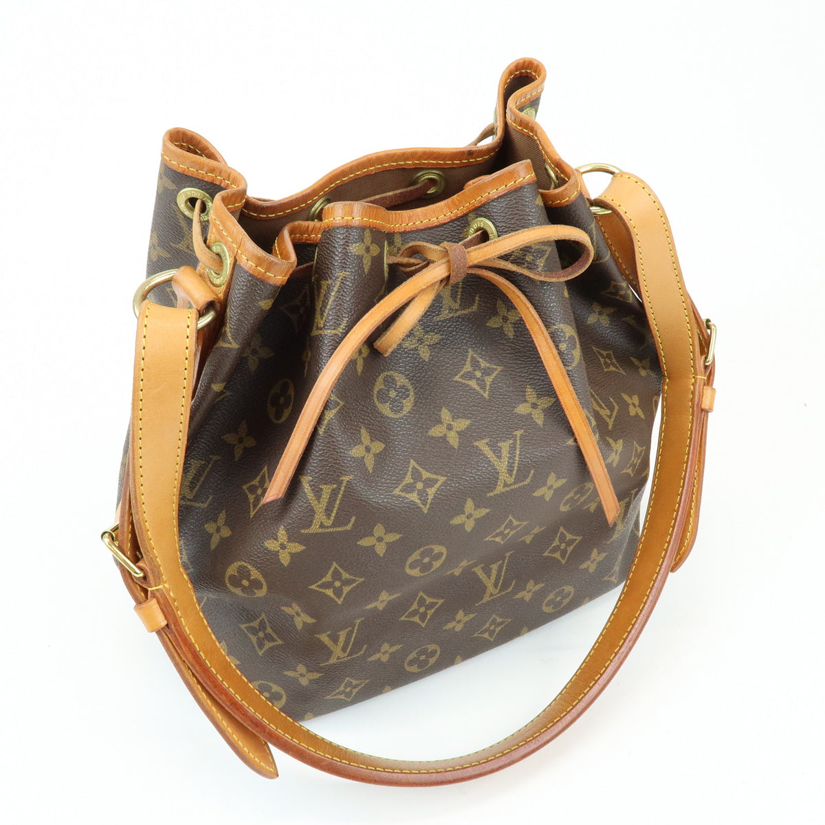 Louis Vuitton Monogram Petit Noe Leather Shoulder Bag Brown M42226