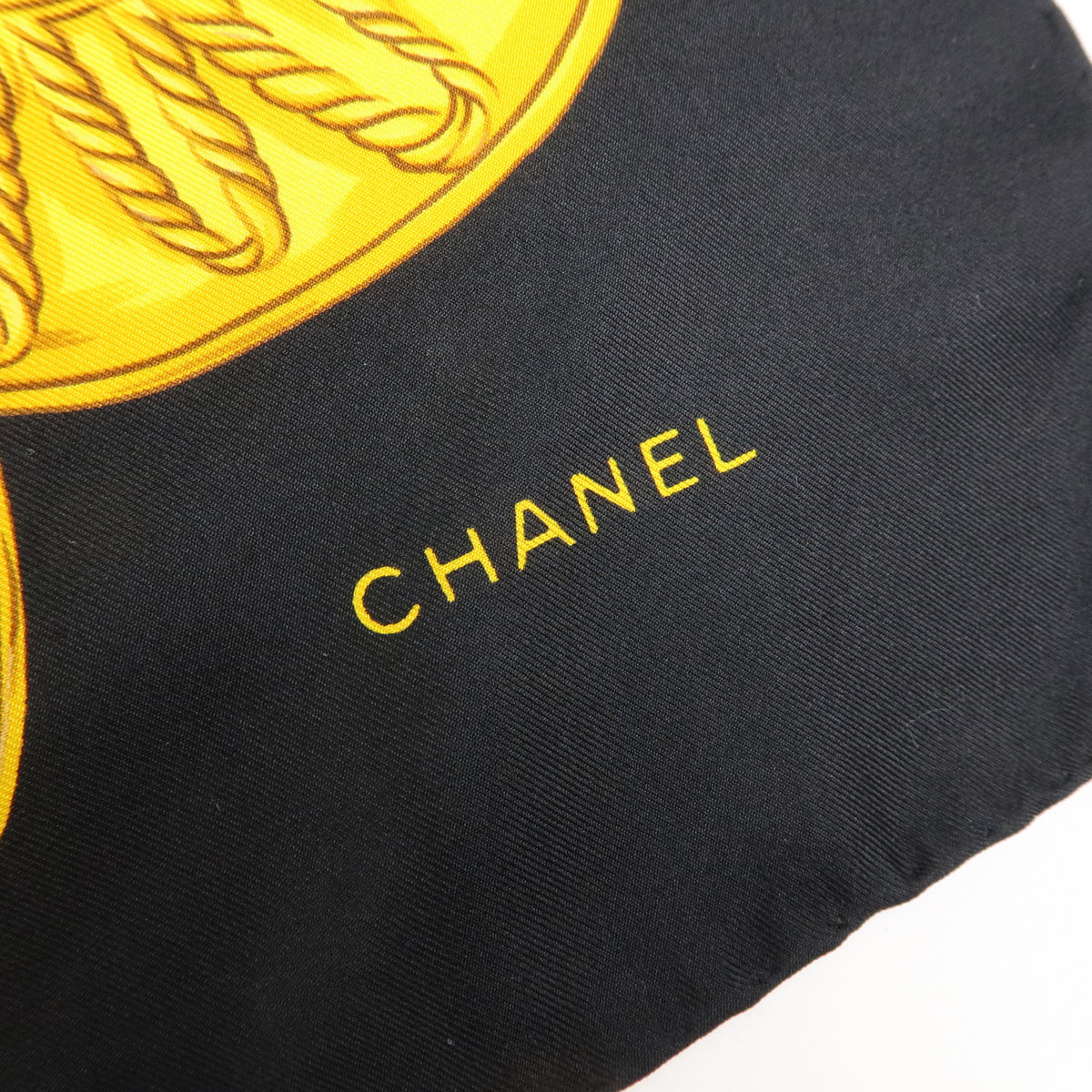 CHANEL COCO Mark Silk 100% Scarf Chain Black Gold