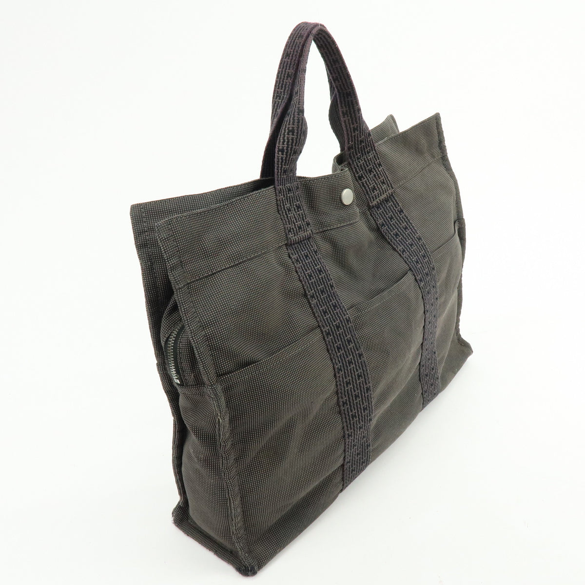 HERMES Her Line MM Canvas Hand Bag Tote Bag Gray Black