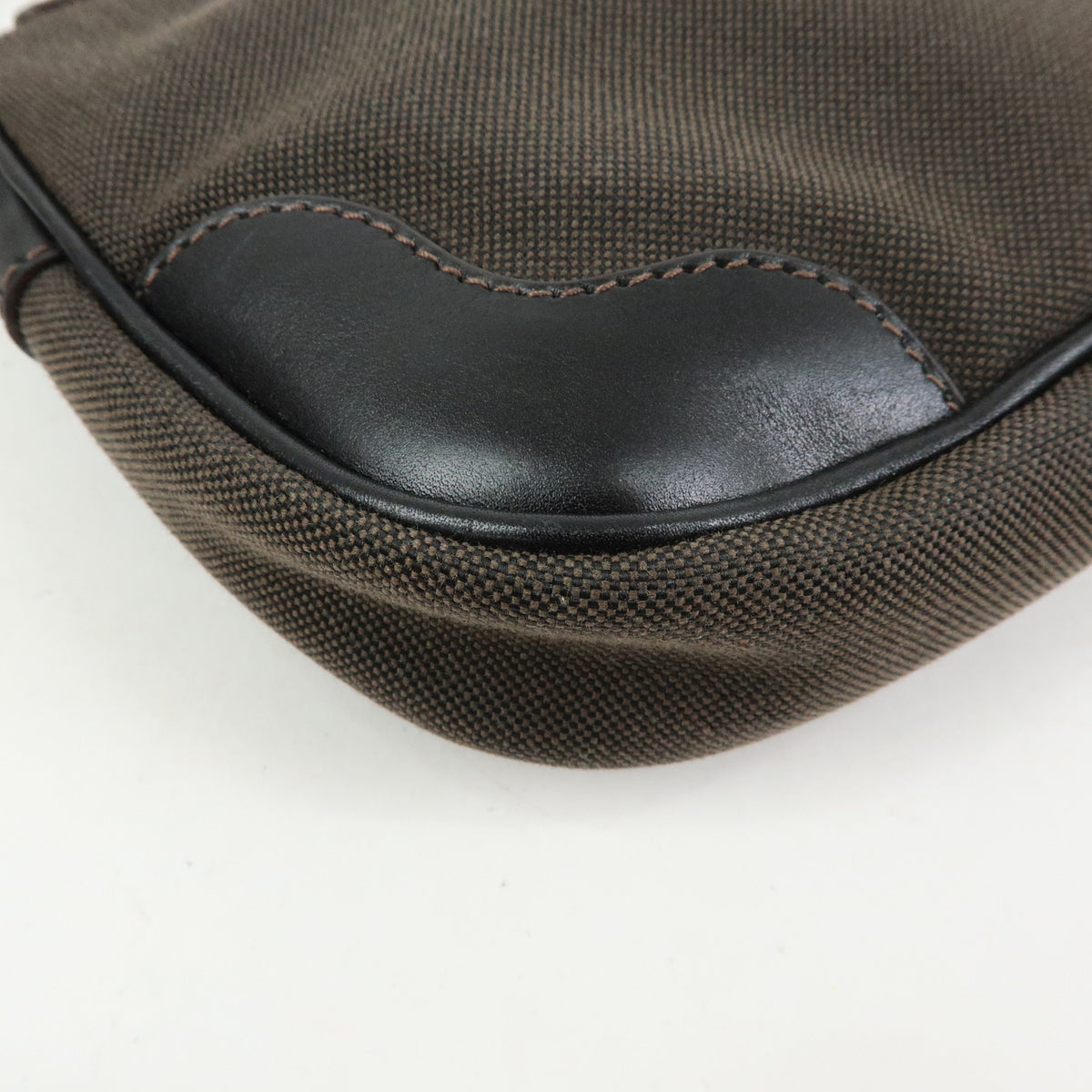 PRADA Logo Jacquard Leather Shoulder Bag Hand Bag Dark Brown